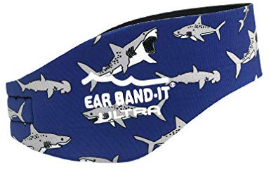 Ear Band-it Schwimm-Stirnband (hält Wasser fern und Ohrstöpsel drinnen), von Ärzten empfohlener Wasserschutz, Sharks, Small (ages 1-3)