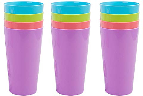 Lot de 12 tasses en plastique réutilisables pour camping, plage, pique-nique, camping, camping, camping, camping, camping, plage, pique-nique, multicolore, pour enfants, adultes,4 couleurs, 500 ml