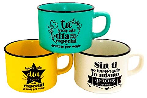 Lote de 48 Tazas con Frases GRACIAS POR VENIR - Presentada en Caja De Cartón Kraft - Tazas Originales para Detalles de Bodas, Bautizos y Comuniones. Tazas Detalles Bodas