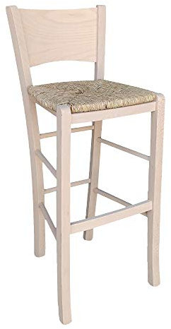 Tabouret en bois avec assise en paille h 73 cm avec dossier du sol à l'assise mod.LUCY nouveau déjà monté