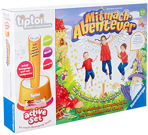 Ravensburger tiptoi 00044 active Set Mitmach-Abenteuer, Kinderspiel ab 3 Jahren, Bewegungsspiel mit Geschichten, schönen Liedern und lustigen Reimen: Hineinspringen ins Abenteuer