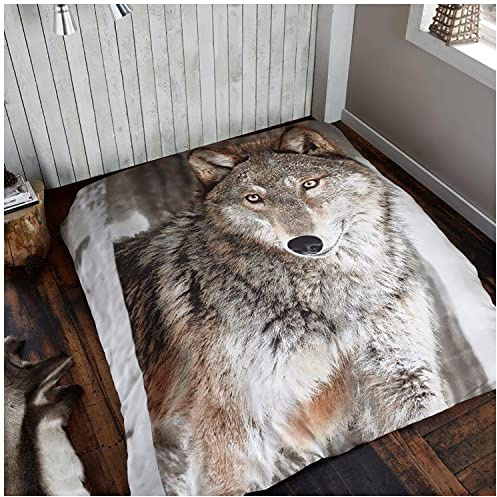 GC GAVENO CAVAILIA 3D Wildlife Throws For Sofas Large, Animal Print Throw For Bed Double Couch Bed Chairs, Cosy Wolf Sherpa Fleece Throws, Extra Large Throw Blanket For Bed, 200X240 Cm