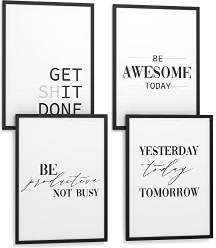 Papierschmiede® Premium Spruchposter Set 4er DIN A3 (30x42 cm) Motiv: Today Motivation, Produktivität Leistung Power, Typografie Bilder Wohnzimmer Schlafzimmer ohne Rahmen
