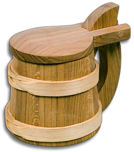 Lot de 10 chopes à bière HOFMEISTER® - Avec couvercle - En bois de chêne et bois de cerisier