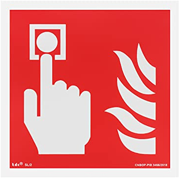 notlok Safety Work - Brandschutzschild - Feueralarm [ 15 x 15 cm ] | Nachleuchtende PVC Kunststoffplatte + Aufkleber für einfache Montage | DIN EN ISO 7010 | Feuermelder, Brandmelder, Brandmeldeanlage