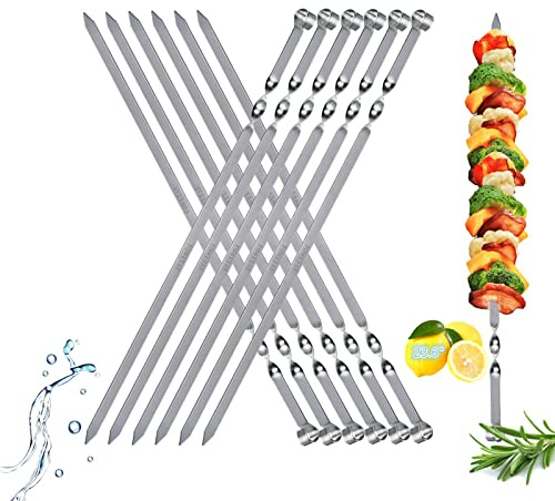 FOWUTAS Large Metal Skewers For Grilling,Shish Kebab Skewer 23.6 Skewers For Kabobs Flat Barbecue Skewer Stainless Steel BBQ Grill Stick for Meat, Chicken, Shrimp, Fruit, Vegetables