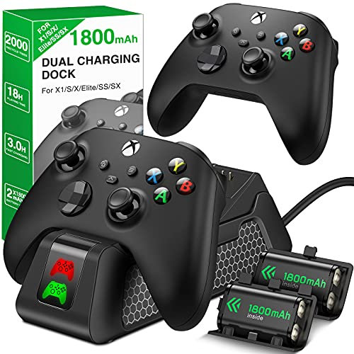 NARECTE Stazione di ricarica per controller Xbox One/Series X|S, 2 batterie ricaricabili da 1800 mAh, doppia stazione di ricarica con 4 copribatteria e cavo USB