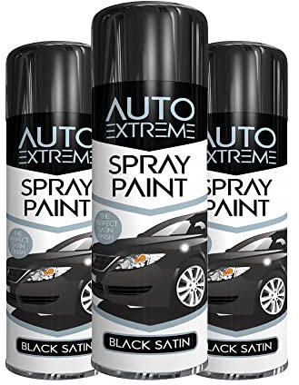 Classic Signature - 3 x Auto Extreme Black Satin Spray Paint 250ml Professional Quality, Perfect Finish for Cars, Bikes,Vans, Metal, Wood