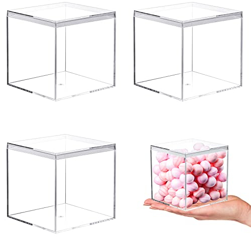 Kamehame Acryl-Boxen für Präsentationen, 3 Stück, transparent, quadratisch, 85 x 85 x 85 mm, kleine Acryl-Box mit Deckel, Süßigkeiten-Pillen und kleinen Schmuck-Aufbewahrungsboxen zum Organisieren von