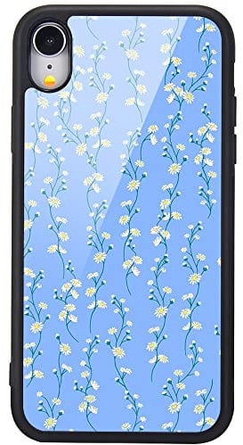 MAYCARI for iPhone XR Case Blue Daisy Flower Pattern Design Hard Back Case with Soft TPU Bumper for Girls Children Women Protective Phone Case for iPhone XR