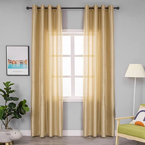 1 Paar Vorhänge aus Seidenimitat, einfarbig, für Wohnzimmer, Schlafzimmer und Innenbereich, 2 Paneele mit Ösen (140 x 285 cm, Gold)