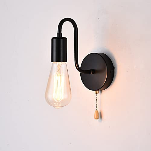 Mengjay Wall Lights E27 Socket Wall Spotlights Retro Metal Iron Loft Sconce Lamp with Pull Cord Switch for Bedroom Living Room Garage Porch Hallway