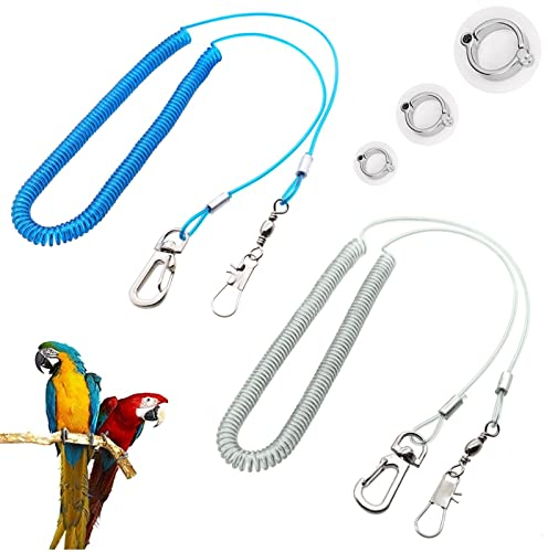 Corda Volante per Pappagallo,Guinzaglio per Uccelli,Imbracatura per Pappagallo,Catena da 5 m per Piede di Pappagallo,Corda Per Addestramento Al Volo per Uccelli,(2 Pezzi) (blu e bianca)