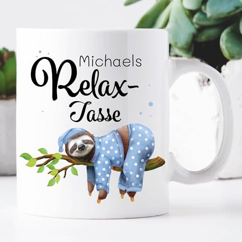 Tasse bedruckt Faultier Relax-Tasse personalisiertes Geschenk Papa, Matt