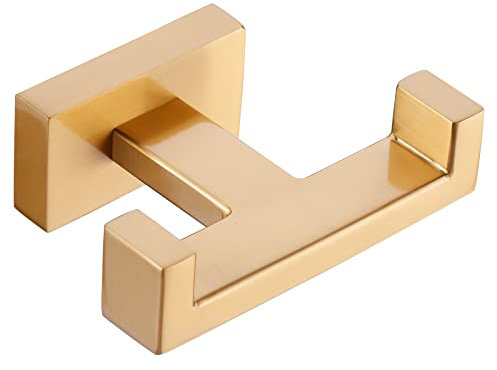 IVIGA Double Towel Hook Gold, Stainless Steel Bathroom Shower Towel Holder, Wall Mount Coat Robe Hook, Heavy Duty Double Coat Hook for Bathroom Livingroom Kitchen