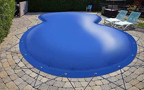 AirDeluxe Aufblasbare achtform Poolabdeckung Poolplane aus LKW Plane 680 g/m² (1360g/m²) - stabile Winter Abdeckung (8,55m x 5,00m, Grau RAL7038)