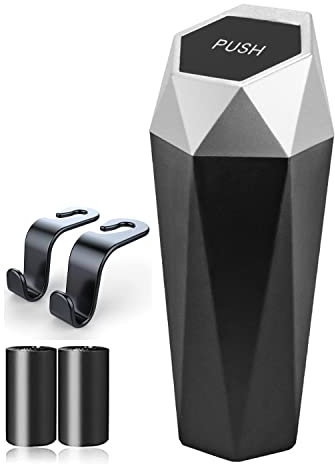 BONGFUN Car Mini Trash Can Universal Leakproof Automotive Garbage Bins with Garbage Bags and Car Seat Hooks as Gift