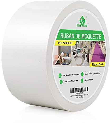 BOMEI PACK Ruban à Tapis Extra fort Super résistant 75mm x 30m - Adhésif double face très résistant Antidérapant pour Tapis, Carpettes