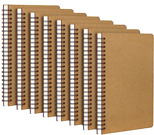 Yarotm Notizbuch A5 Kariert - 8 Stück Notizblock a4 Kariertes 5mm - Din a5 Block Kariert - Heft Spiralblock A5-100g/m² Graph Paper Notebooks Kraft Hardcover - Notiz Ringbuch a5