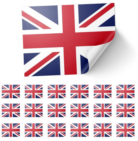 20 X Pack Union Jack Stickers – 8 x 5 cm Glossy Paper UK Flag Labels with Adhesive Backing – Peel and Stick British Flag Decals for Crafts, Scrapbooking, Decoration, School & Events