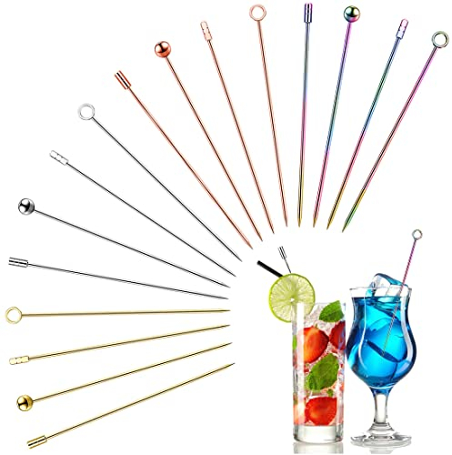 KOOKZ Cocktailspieße Edelstahl, 16 Stück Wiederverwendbare Cocktail Sticks Martini-Spieße, Cocktail Picks Ideale Spiesse für Snacks Fingerfood, Party Spieße, Obst-Spieß, Bar(11cm)