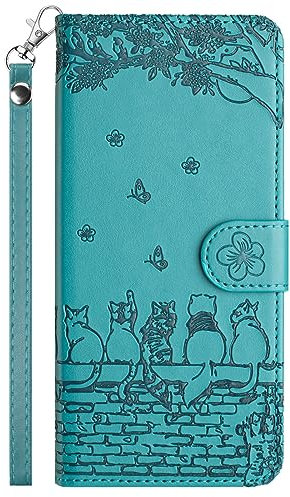 FALUWONRU for iPhone 11 Wallet Case,Fence Cats Butterfly Flower Embossed PU Leather Flip Phone Case with Card Slots,Magnetic Protective Cover with Holder Kickstand,Blue