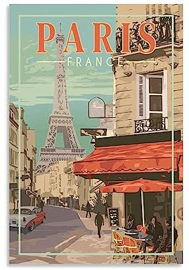 Paris Frankreich Vintage-Reiseposter, 20 x 30 cm, Leinwanddruck für Wohnzimmer, Schlafzimmer, Wohnheim, Zuhause, Büro, Wanddekoration