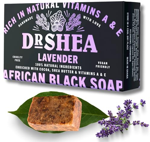 Lavendel Bio afrikanische schwarze Seife 100g – antibakterielle Körper-Gesichts- und Handwäsche – Ekzeme – trockene Haut – Schuppenflechte – Narbenentfernung – Feuchtigkeitspflege – authentisches