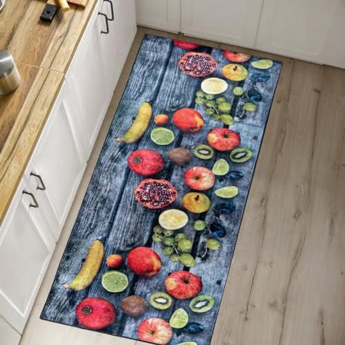 Mazovia Küchenteppich 80 x 300 cm Küchenläufer Waschbar bei 30°C - rutschfest, Tierfreundlich und Pflegeleicht - Kurzflor Teppich Läufer für Küche Kitchen Grau Bunt