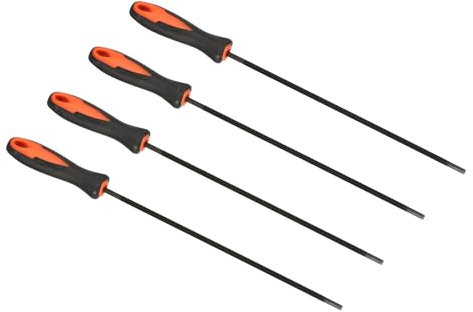 PATIKIL Tronçonneuse Chaîne Affûtage Lime, 4 Paquet 5/32-pouce (4.0 mm) Rond Chaîne Scie Aiguiseur Fichier avec Plastique Poignée pour Tronçonneuse, Rouge Noir