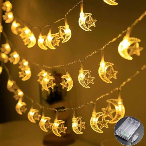 Lecone Ramadan Deko Ramadan Lichterkette 3M 20 LEDs Batteriebetrieben USB Stern Mond Muslim Ramadan Dekoration für Islam Deko Ramadan Eid Mubarak Dekoration, Heim Dekoration Party Zubehör