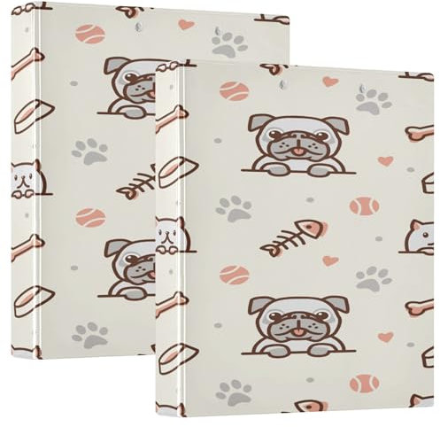 Ordner mit 3 Ringen, 1 und 1/2 Zoll, mit Tascheneinband, 1/2 Packungen, Schulbedarf, Hardcover, Mops, Hund, Katze
