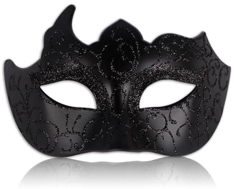 Demi-masque vénitien vintage pour bal masqué pour homme - Accessoire de cosplay - Noir