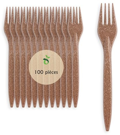 ECOPICNIC 100 Stück Mehrweg Gabeln aus Dunkelbraunem WPC | Umweltfreundliche, Wiederverwendbare Gabeln, nachhaltige Alternative zu Plastikgabeln
