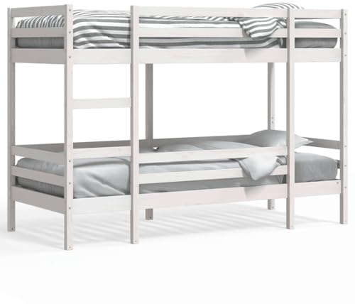 Sufrk Etagenbett, weiß, 80 x 200 cm, aus massivem Kiefernholz, Gestell für Doppelbett, elegantes Kopfteil aus Metall, rustikaler und moderner Stil