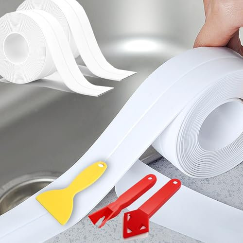YITULOU Lot de 2 rouleaux de ruban d'étanchéité auto-adhésif blanc étanche pour cuisine, toilettes