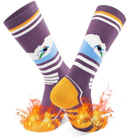 DECOVICI Skisocken für Damen und Herren, Kniestrümpfe Winter Thermo dicke Socken für Stiefel, Warme Funktionssocken für Kaltes Wetter, Snowboarden Wandern Reiten 1 Paar（35-39，Lila）