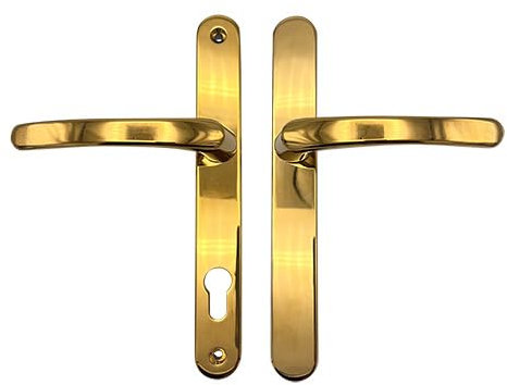 TSS UPVC Door Handles Set with Blank External (Dummy) - Lever/Lever - 92mm PZ (Centres) - 215mm Screw to Screw - Backplate 246mm X 32mm Replacement Dummy UPVC Door Handles (Polished Brass)