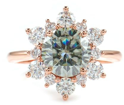 Bishilin Moissanit Ring Echtgold 585, Trauring Damen Blume mit Grau Moissanit Eheringe Nickelfrei Verlobungsring für Frauen Gr.58 (18.5)