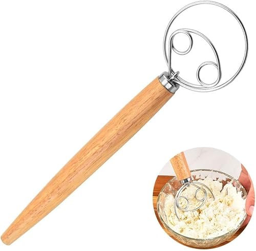 Dänischer Teigbesen, Dänischer Schneebesen Holzgriff Edelstahl mit Doppellöchern zum Schnellen Mischen Brotmixer, Für Gebäck, Kuchenherstellung