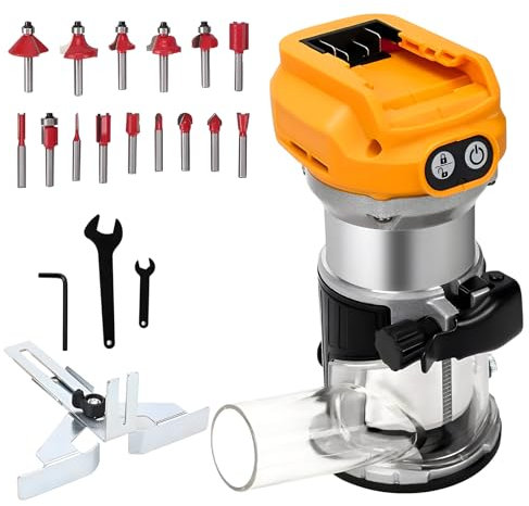 VLBPCR Akku-Power-Router passend für DeWalt 20 V Akku, 800 W Oberfräse, Trimmer, Kompakt-Oberfräse, Handfräse, bürstenloser Kantenschneider, Holzbearbeitung, 10000-30000 min/r, 6 Geschwindigkeiten