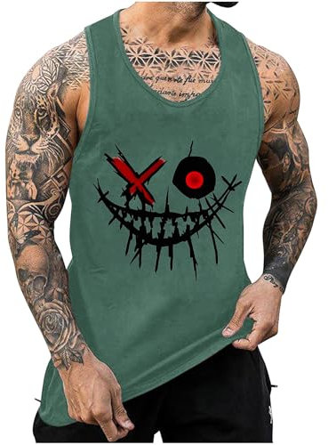 KOG Tank Top Herren Sport Tanktop Sommer Unterhemd Ärmelloses Oberteil Grafik Leicht Baumwolle Shirt Shirts Casual Tshirts Jungen Bodybuilding T-Shirt Armeegrün M