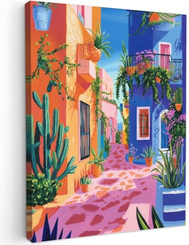 MuchoWow© Impression sur Toile Peinture 30x40 cm Tableau Mural Decoration Salon Reproductions de Tableaux Murale Moderne Jaune - Bleu - Orange - Maison