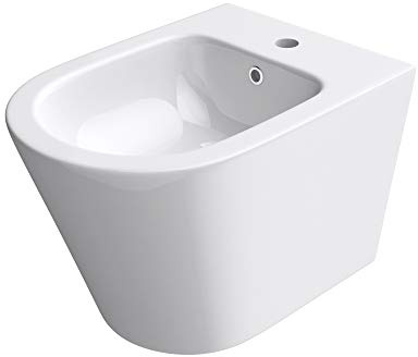 Mai & Mai Hänge-Bidet mit Hahnloch und Überlaufschutz aus Keramik | Wand-Bidet 48,5x36x36cm schmutzabweisende Oberfläche Weiß Düren108