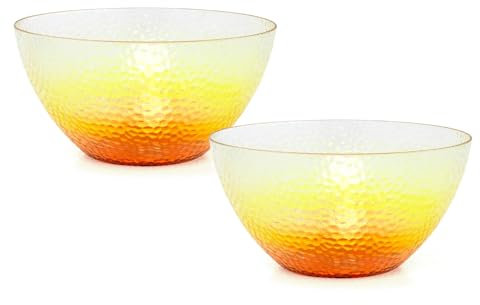 Carousel Home Pack of 2 Large Orange Ombre Salad Bowls | Garden Picnic Kitchen Plastic Serving Bowls | Outdoor Dining Tableware Serving Dishes - 25x13cm