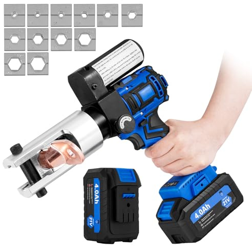 MXBAOHENG 60 KN Rechargeable Hydraulic Crimping Tool Kit Battery Powered Electric Hydraulic Wire Crimper with 12 Dies for Copper, Aluminium Terminals from 10-300MM²