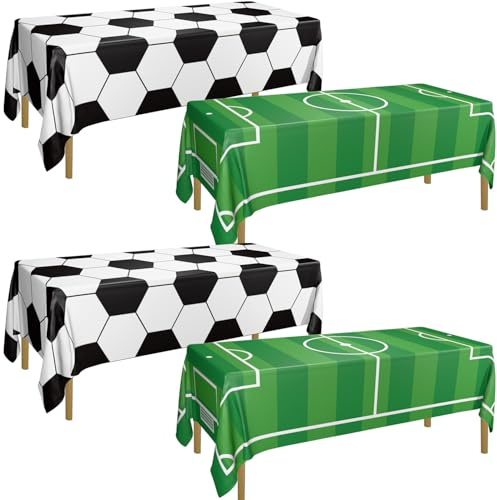 Fußball-Tischdecke – 4 Stück Tischdecken mit Fußballmotiv für Sportveranstaltungen, Kinderball-Dekoration, 130 x 220 cm, 2 Designs