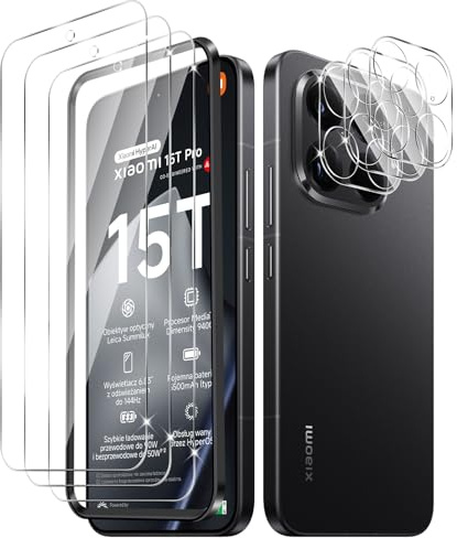 Yenwen Schutzfolie für Xiaomi 15T Pro 5G für Panzerglas, 3 Stück Displayschutz mit 3 Stück Mi Kameraschutz Glas, 9H Schutzglas Screen, Unterstützt Fingerabdruck-ID, Handy Folie für mit Rahmen