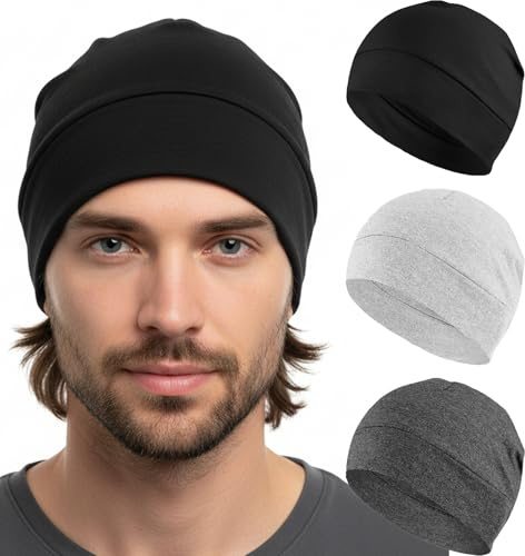 JcvPot 3 Stück Fahrradmütze Unter Helm, Fahrradmütze für Radfahren, Laufen und Chemotherapie, Bequeme und Leichte Mütze für Herren und Damen, Ideal für Outdoor-Aktivitäten, Winter Warme Dünne Mütze