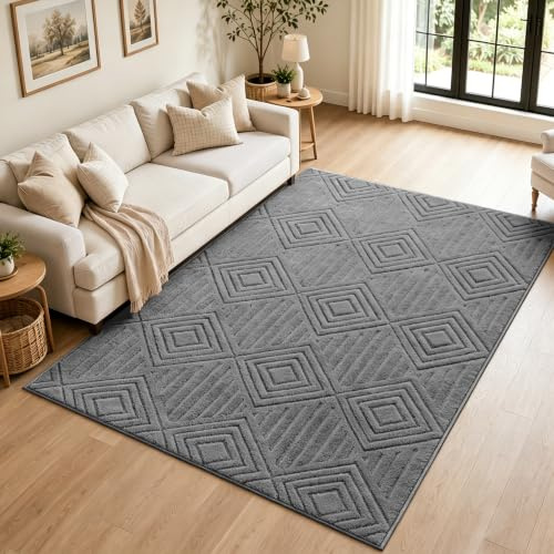 Capslpad Grau Teppich 120x180cm Waschbarer Weicher Wohnzimmer Teppich rutschfeste moderner Bodenmatte Teppiche für Wohnzimmer Bereich Esszimmer Schlafzimmer Büro